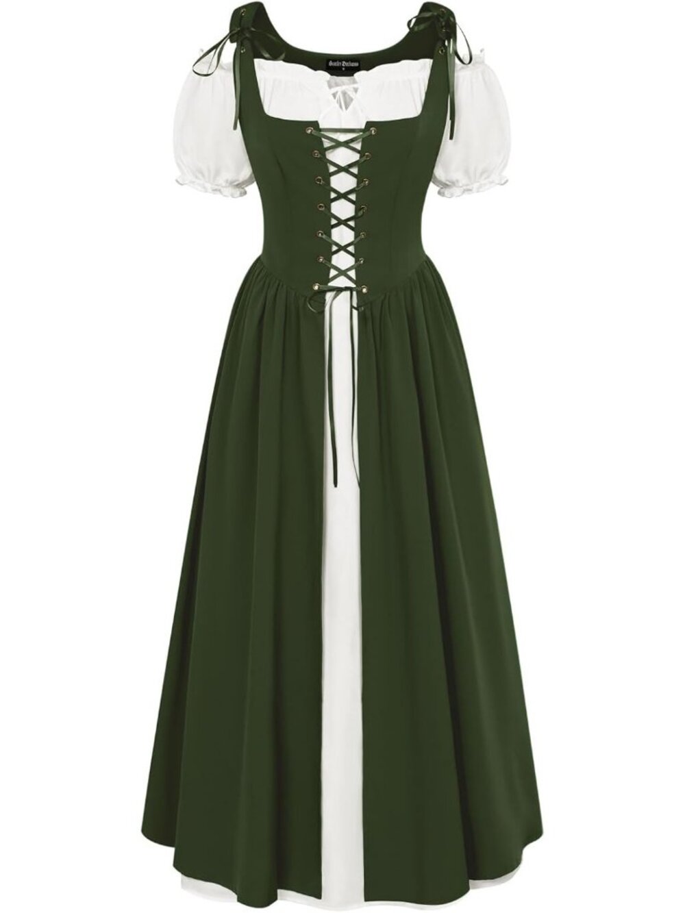 Women Olive Green Renaissance Pirate Medieval Dress Witch Halloween Costume Set